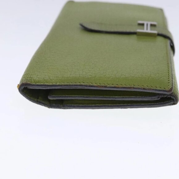 HERMES bean Souffl Wallet Leather Green Silver Auth bs18706 - Picture 5 of 14